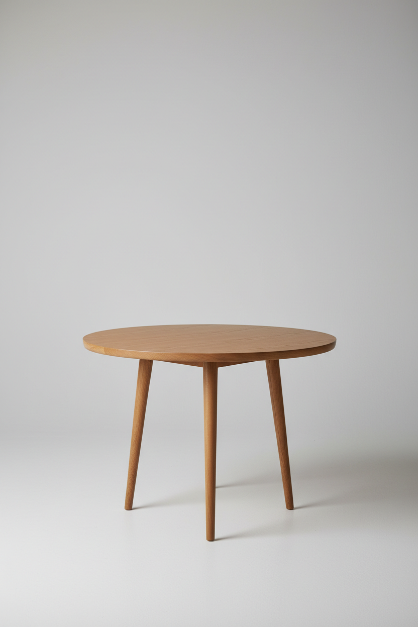 Round Dining Table in Golden Oak — Side View