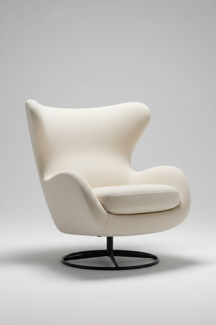 Wing Lounge Chair corner detail showing wing silhouette and swivel base