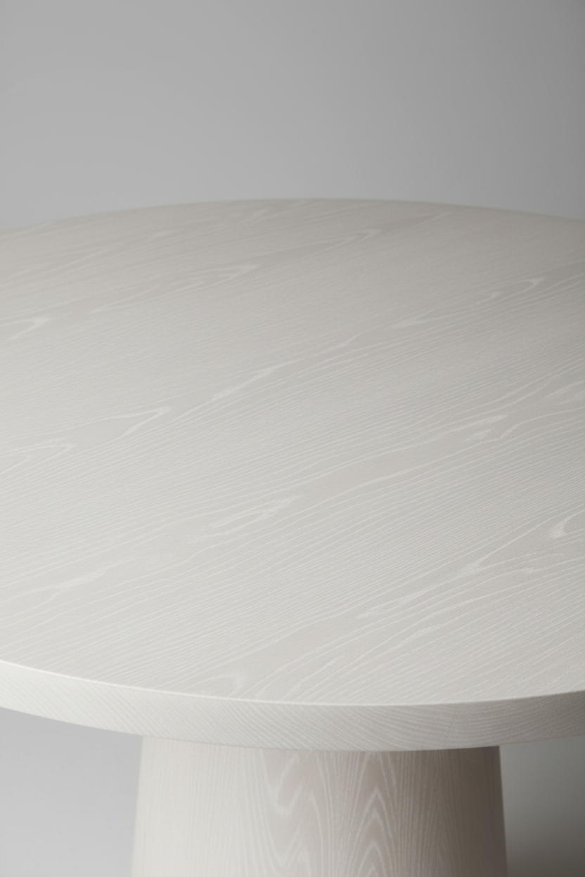 Pedestal Dining Table White Ash wood material close-up