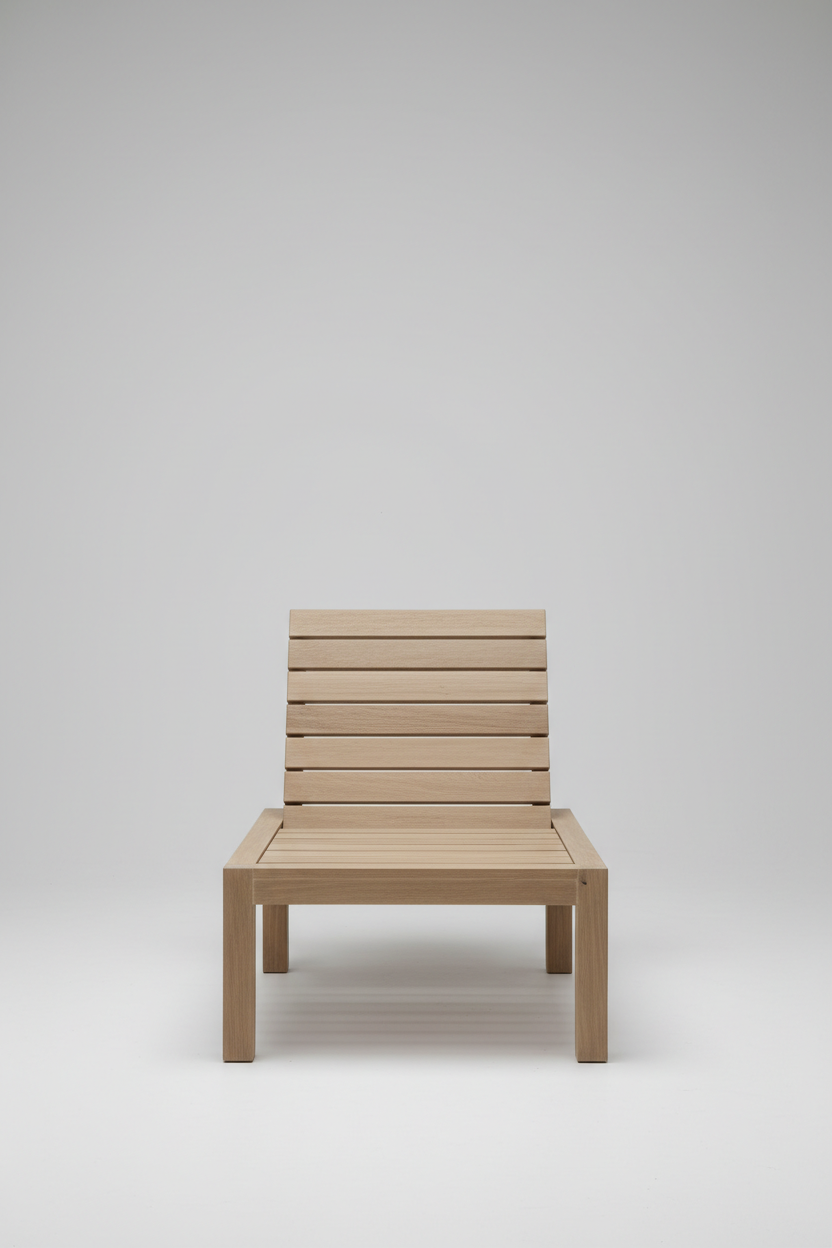 Wooden Lounge Chair in Driftwood Beige — Front view