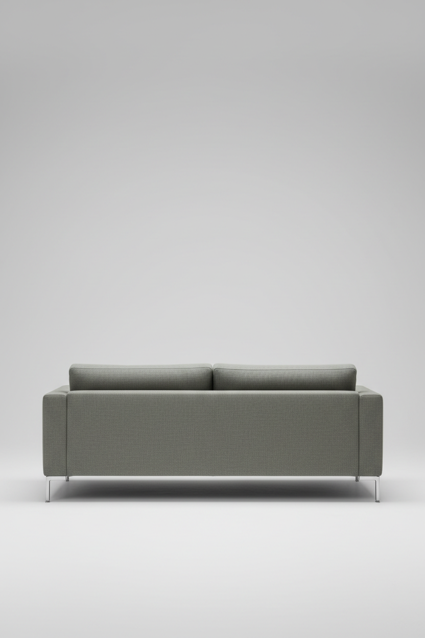 Contemporary sofa in sage grey fabric, back view