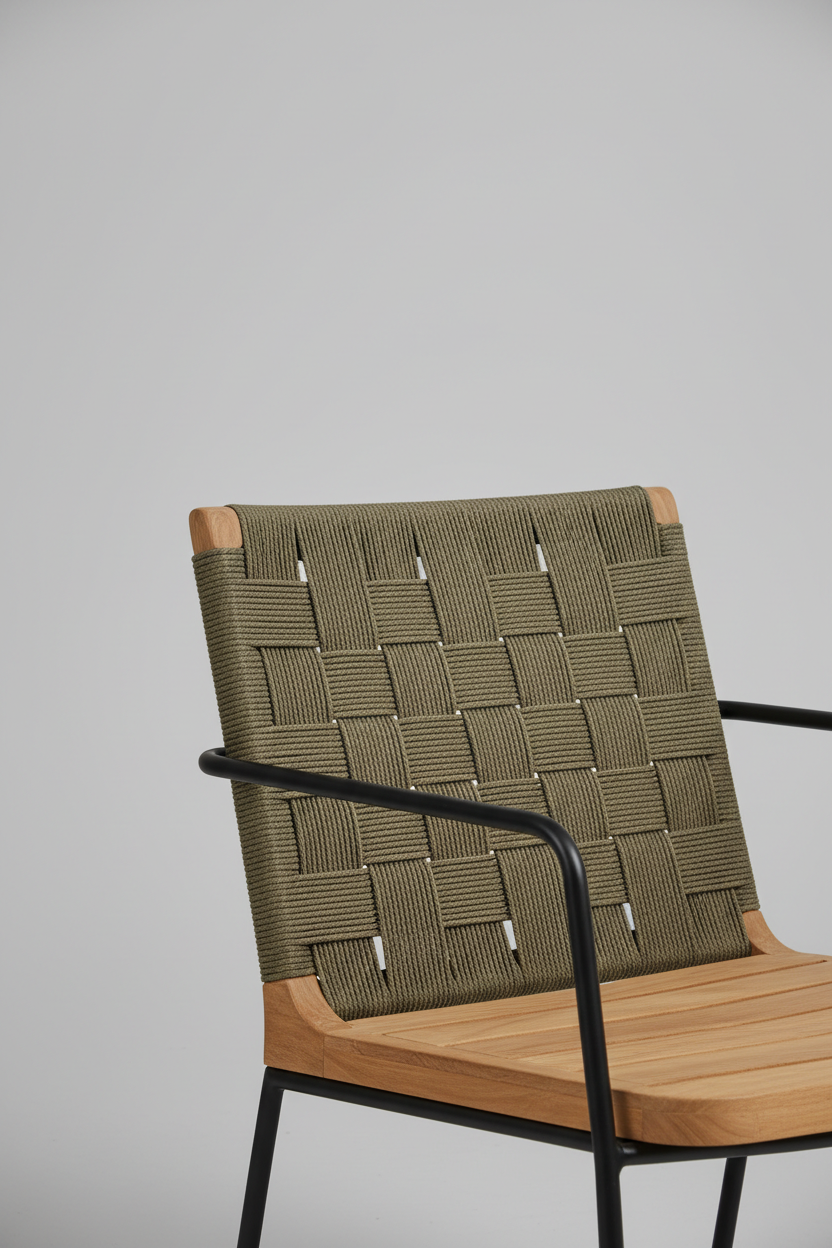 Woven Outdoor Chair in Olive Sand — Corner detail