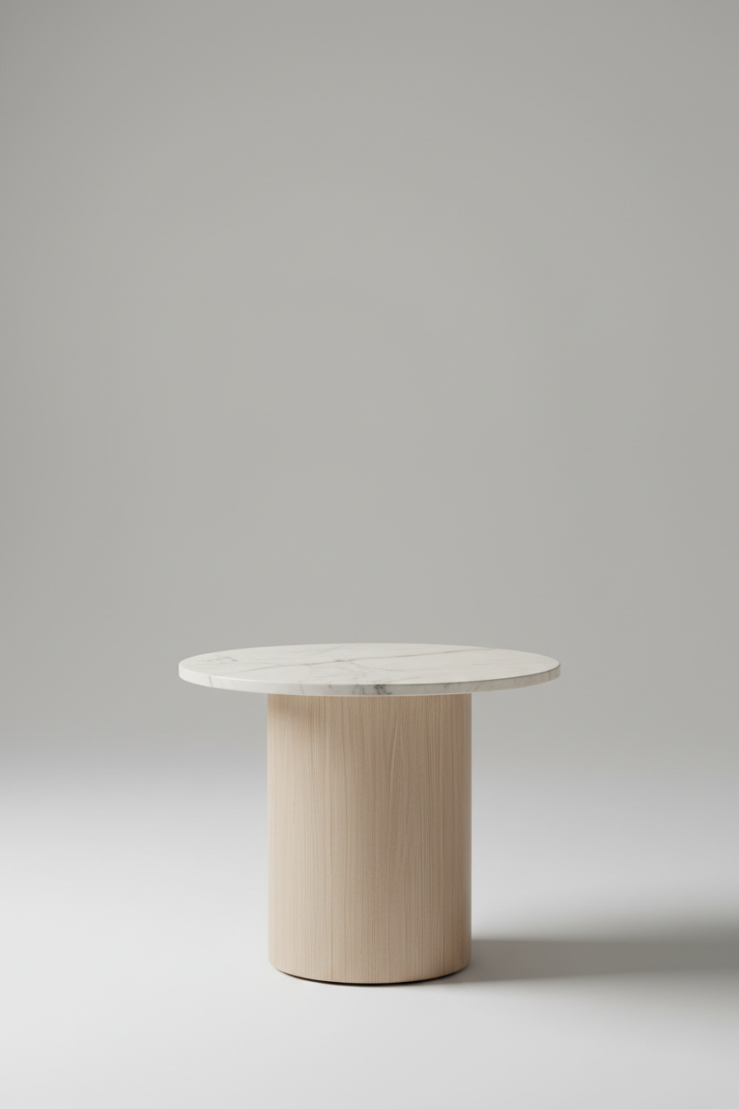 Side Accent Table in Ivory Marble — Side View
