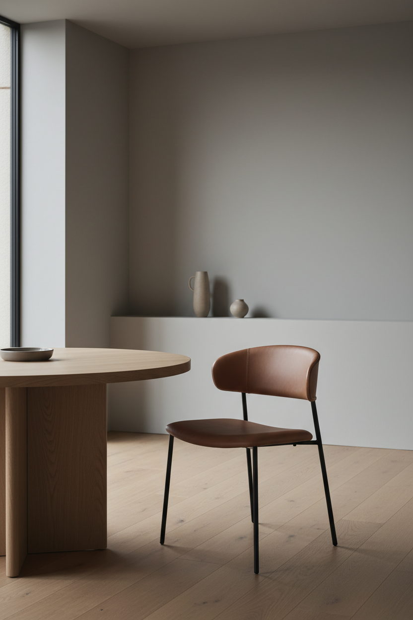 Sculpt Dining Chair in Walnut Brown, styled Japandi interior