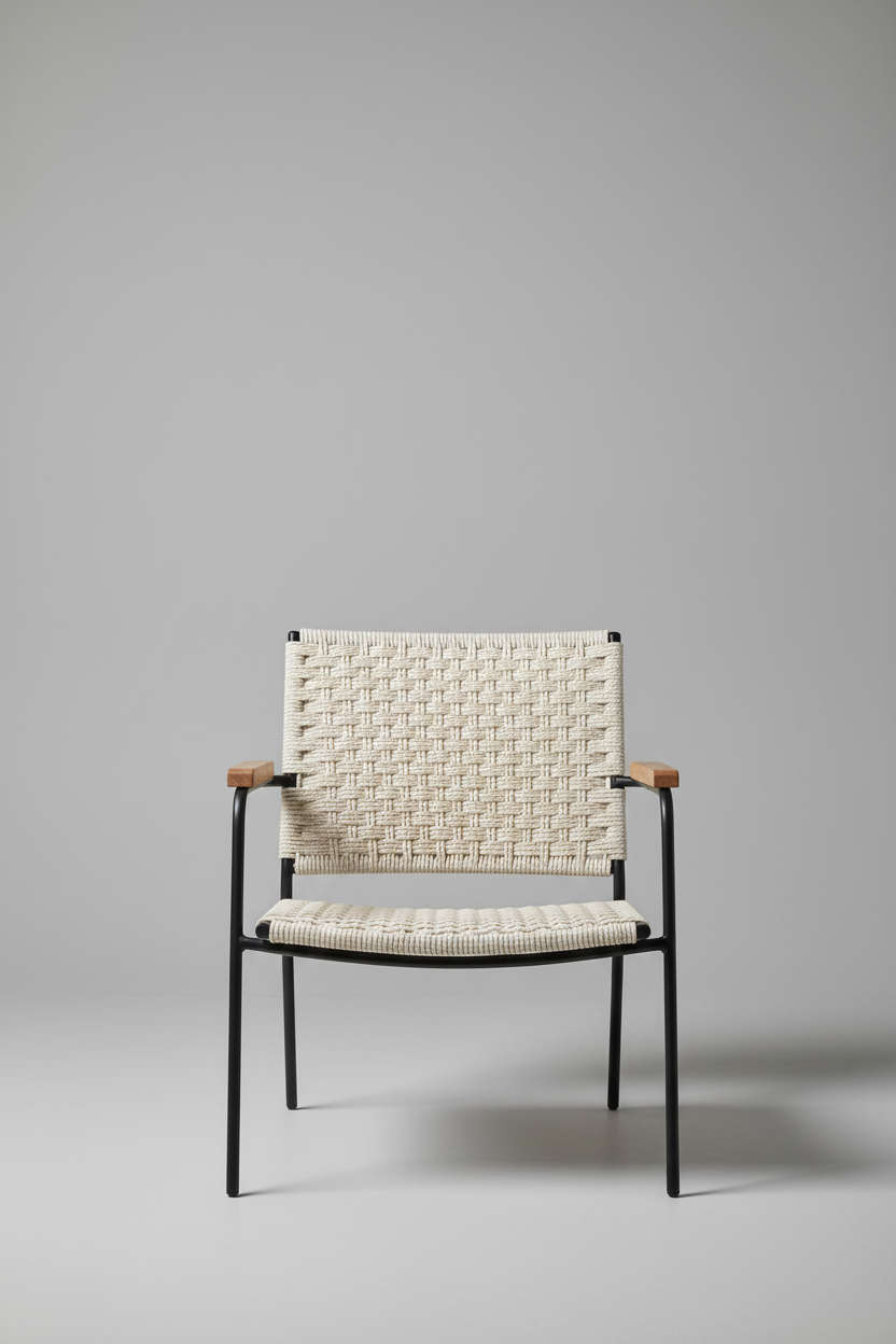 Woven Outdoor Chair in Ivory Rope — Outdoor patio scene