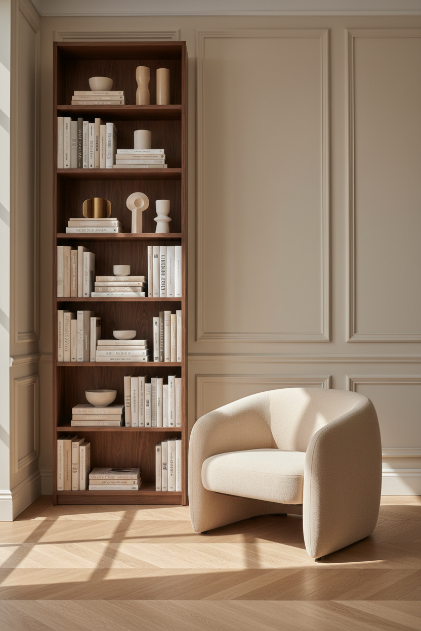 Wooden Bookshelf & Accent Chair